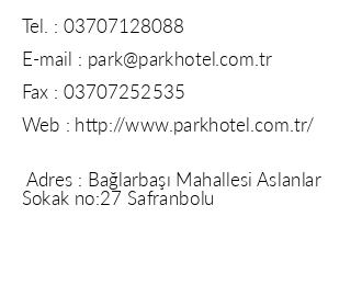 Park Hotel Safranbolu iletiim bilgileri